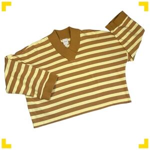 Maeve Anthropologie Striped V Neck‎ Long Sleeve Crop Top Womens Size L